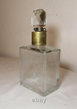 Antique clear cut crystal brass liquor wine decanter lockable glass bottle