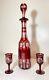Antique Cut To Clear Crystal Moser Czech Bohemian Etched Red Glass Decanter Set