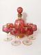 Antique Ruby Cut Glass Decanter With 6 Glasses