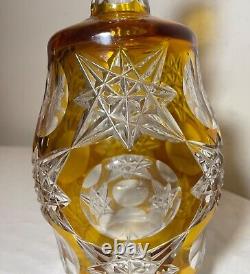 Antique yellow cut to clear Czech Bohemian crystal glass liquor decanter bottle