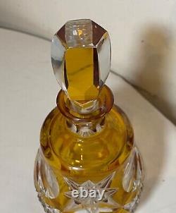 Antique yellow cut to clear Czech Bohemian crystal glass liquor decanter bottle
