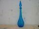 Aqua Blue Diamond Cut Italian Glass Genie Bottle Decanter Midi Size
