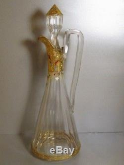 Art Deco BOHEMIAN CZECH Glass Cut Crystal Enamel & Gold Ewer / Decanter Moser