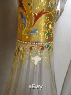 Art Deco BOHEMIAN CZECH Glass Cut Crystal Enamel & Gold Ewer / Decanter Moser
