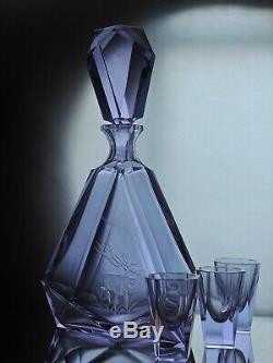 Art Deco Bohemian Alexandrite Neodymium Cut Glass Decanter Set Engraving DEER