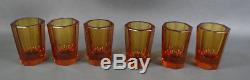 Art Deco Bohemian Czech Amber Octagonal Cut Crystal Liquor Decanter 6 Cups Set