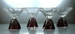 Art Deco Bohemian Karl Palda Clear Cut Glass Ruby Red Enamel Decanter Set