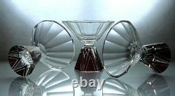 Art Deco Bohemian Karl Palda Clear Cut Glass Ruby Red Enamel Decanter Set