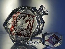 Art Deco Bohemian Ruby Cut to Clear Decanter/Carafe &2 glasses/ Haida
