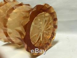 Art Deco Czech Bohemia Decanter Masive Amber Uranium Vaseline Cut Crystal