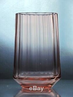 Art Deco Czech Bohemian Peach Rose Faceted Glass Decanter Set 8pcs