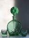 Art Deco Czech Cut Green Tourmaline Glass Decanter And 2 Glasses Rendezvous