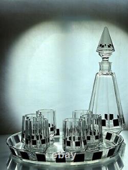 Art Deco Czech Modernist Cut Glass Liquor Decanter / Carafe Set Karl Palda