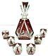 Art Deco Decanter 6 Cordials Bohemian Czech Ruby Red Cut To Clear Christmas Vtg
