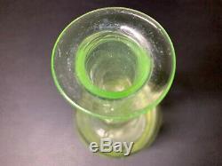 Art Deco French Uranium/Vaseline Glass Decanter with Crystal Cut Glass Stopper