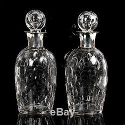 Art Deco Hallmarked Silver Mounted Pair Cut Glass Decanters Clyne Farquharson