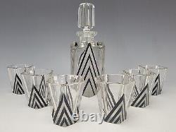 Art Deco Karl Palda Cut Czech Crystal Glass Decanter Shot Liquor Set