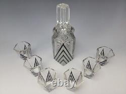 Art Deco Karl Palda Cut Czech Crystal Glass Decanter Shot Liquor Set