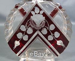 Art Deco Karl Palda Czech Crystal Glass Ruby Enamel Cut Decanter Set 6 Tumblers