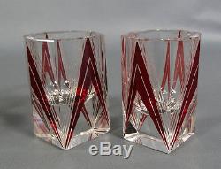 Art Deco Karl Palda Czech Crystal Glass Ruby Enamel Cut Decanter Set 6 Tumblers