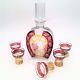 Art Deco Karl Palda Czech Liqueur Decanter And Glasses, Ruby, Amber Cut To Clear
