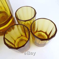 Art Deco Kristall Glas Karaffe, 6 Gläser, Amber Cut Glass Decanter Set WW2, 1941