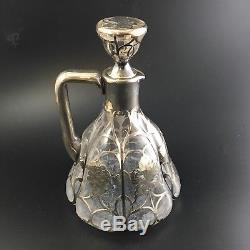 Art Glass Crystal Decanter with Sterling Silver Overlay Art NOUVEAU Ewer