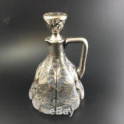 Art Glass Crystal Decanter with Sterling Silver Overlay Art NOUVEAU Ewer