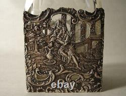 Art Nouveau Hanau 800 solid silver mounted cut glass engraved liquor decanter