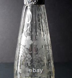 Art Nouveau Hanau 800 solid silver mounted cut glass engraved liquor decanter