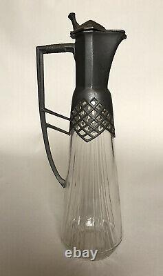Art Nouveau Jugendstil Orivit Cut Glass & Pewter Liqueur Decanter