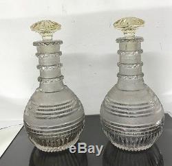 Awesome Pair Of Antique High Quality Glass Decanters With Fine Cuts