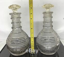 Awesome Pair Of Antique High Quality Glass Decanters With Fine Cuts