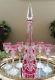 Baccarat Vintage Pink Cut To Clear Crystal Liqueur Decanter & 5 Cordial Glasses