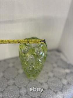 BEAUTIFUL Hand Cut Green Cut To Clear Bohemian Lead Crystal Vase 6.5
