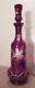 Big Antique Etched Cut To Clear Cranberry Czech Bohemian Crystal Glass Decanter