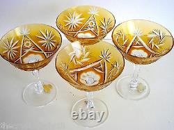 BLEIKRISTAL AMBER GOLD CASED CUT TO CLEAR CRYSTAL 5 1/4 CHAMPAGNE Set of 4