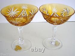 BLEIKRISTAL AMBER GOLD CASED CUT TO CLEAR CRYSTAL 5 1/4 CHAMPAGNE Set of 4