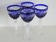 Bohemian Cobalt Cased Cut To Clear Crystal Wine Goblets Set Of 4