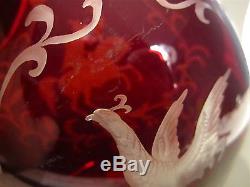 BOHEMIAN Moser Art Glass Ruby Cut SPA Engraved HORSE FALCONER Pitcher Decanter