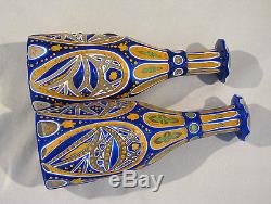 Bohemian Ornate Design Cut 2 Color To Clear Bottles Decanters