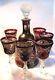 Bohemian Ruby Cut To Clear Decanter Set W 6 Glasses C. 1900! Stunning