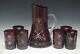 Bohemia Ruby Red Cut To Clear Crystal 7 Pc Set Pitcher And 6 Tumbler Set Vintage