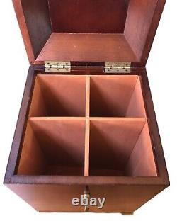 BOMBAY COMPANY Mahogany Decanter Box with4 Cut-Glass Crystal Decanters & Stoppers