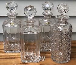 BOMBAY COMPANY Mahogany Decanter Box with4 Cut-Glass Crystal Decanters & Stoppers