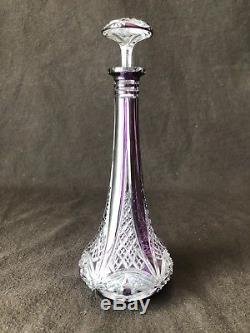Baccarat Crystal Purple Lavender Cut to Clear Decanter 10 1/4 France Intricate