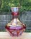 Baccarat Cut Glass Cranberry To Clear Water Carafe With Lapidary Cut Neck Ring
