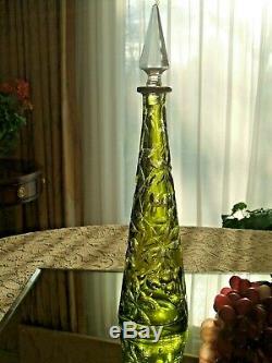 Baccarat Green Cut To Clear Crystal Intaglio Cherry Decanter
