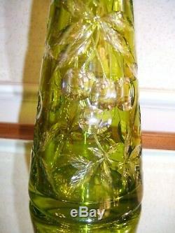 Baccarat Green Cut To Clear Crystal Intaglio Cherry Decanter