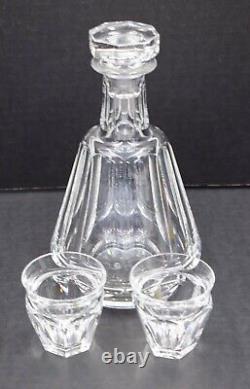 Baccarat Harcourt Cut Glass Decanter with 2 Small Cordial Tumblers